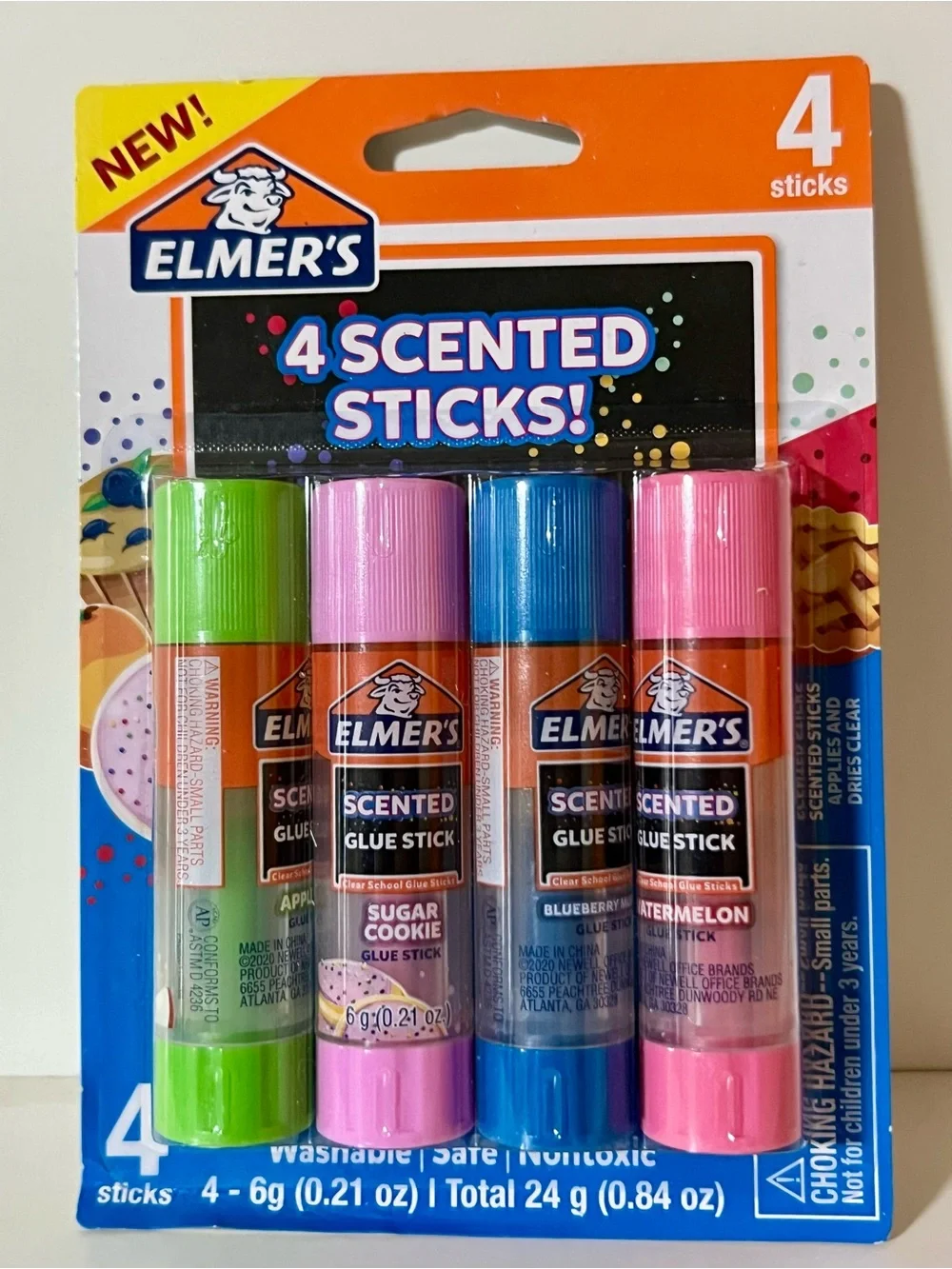 4-Pack Scented Glue Sticks - Green, Pink, Blue, Pink